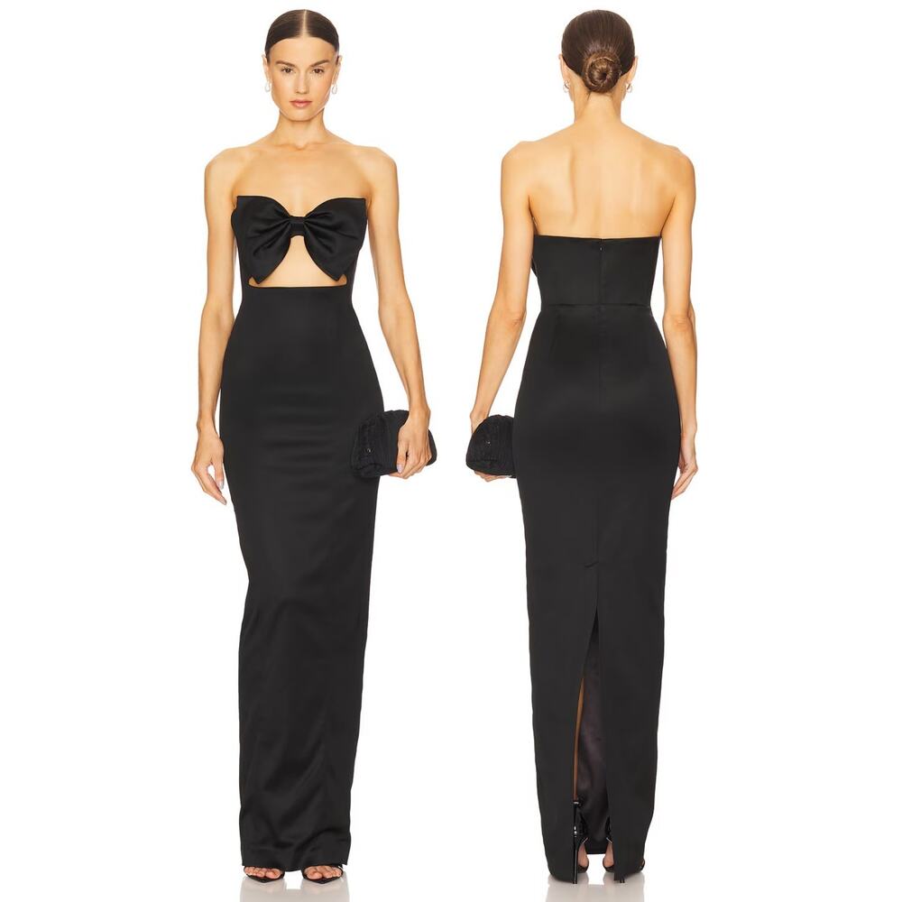Sau Lee Esther Gown Maxi Strapless Satin Bow Formal Evening Gala Party Prom 2